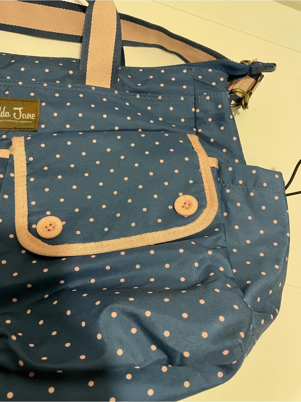 Matilda Jane Brand The Essentials Diaper Bag Navy Blue Pink Polka Dots